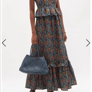 Agua by Agua Bendita, CALA HERBACEA NOCHE LINEN MAXI DRESS IN NAVY, Sz. L NWT